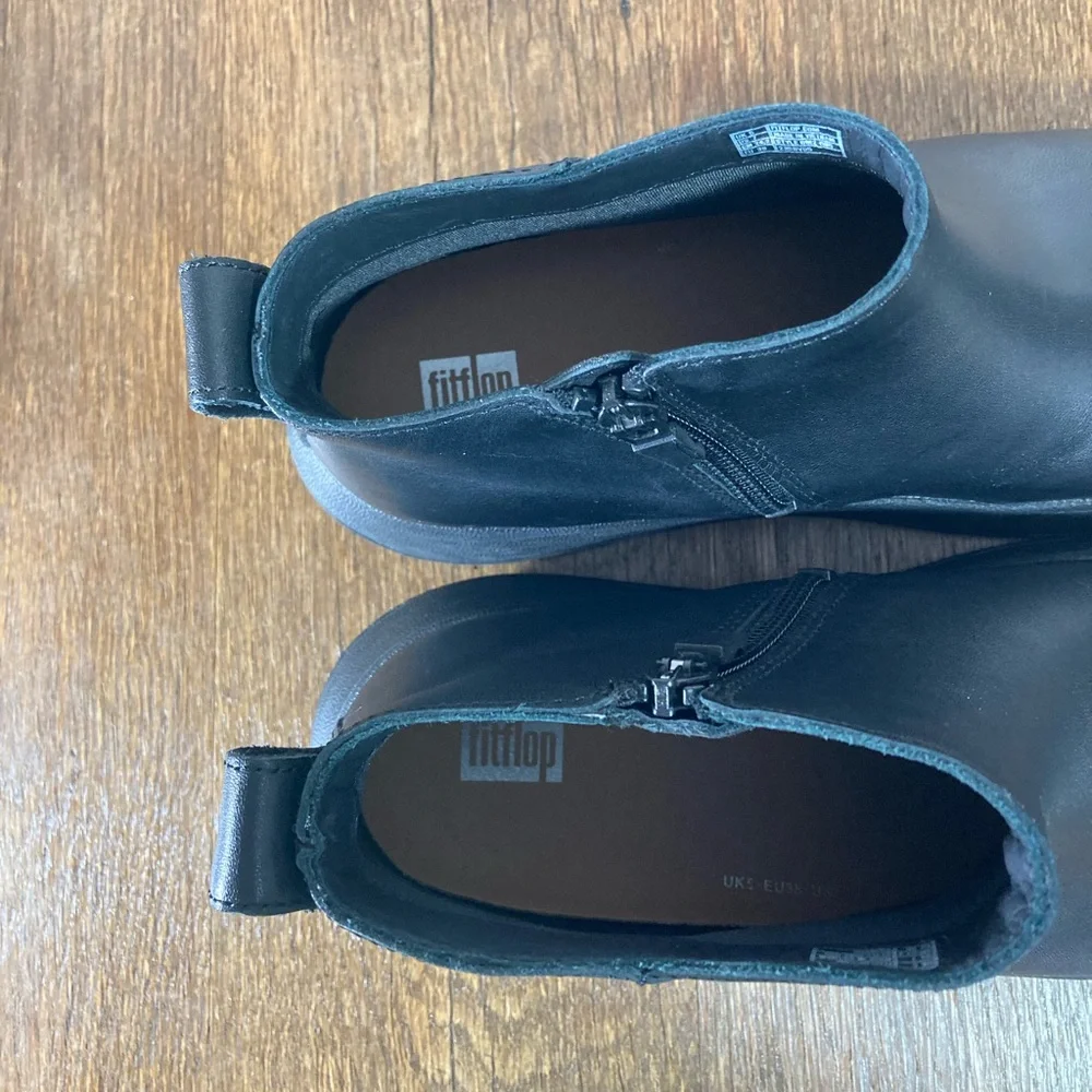 New FitFlop F-Mode Leather Platform Zip Ankle Boot Women’s Size 8.5 Black - Picture 6 of 9